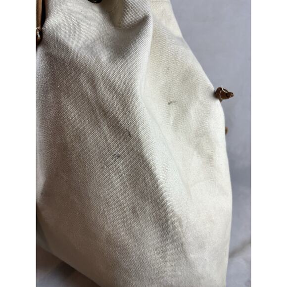 GH Bass Canvas Backpack Rucksack Drawstring Bucket Closure Leather Trim - Picture 11 of 13